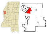 Washington County Mississippi Incorporated and Unincorporated areas Greenville Highlighted